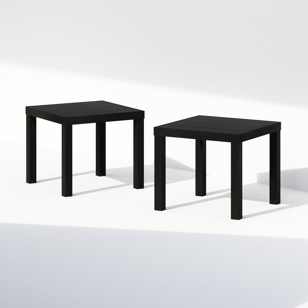 Classic Homey Square Nightstand, Bedside Tables, Set of 2, Black