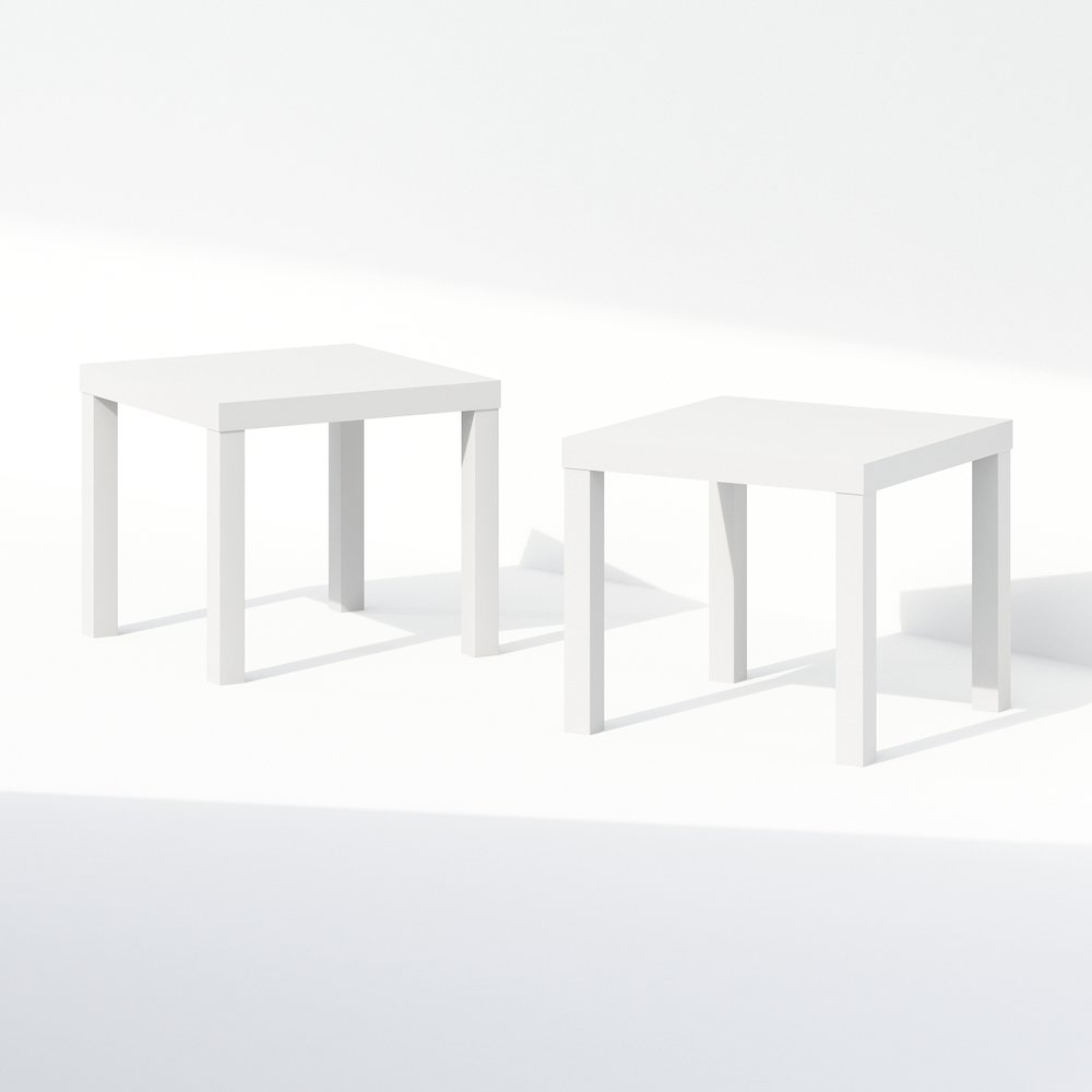 Classic Homey Square Nightstand, Bedside Tables, Set of 2, White