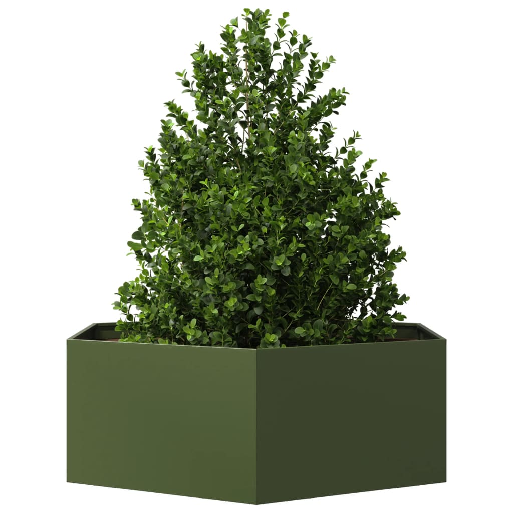 vidaXL Garden Planter Olive Green Steel Large Garden Planter Hexagonal