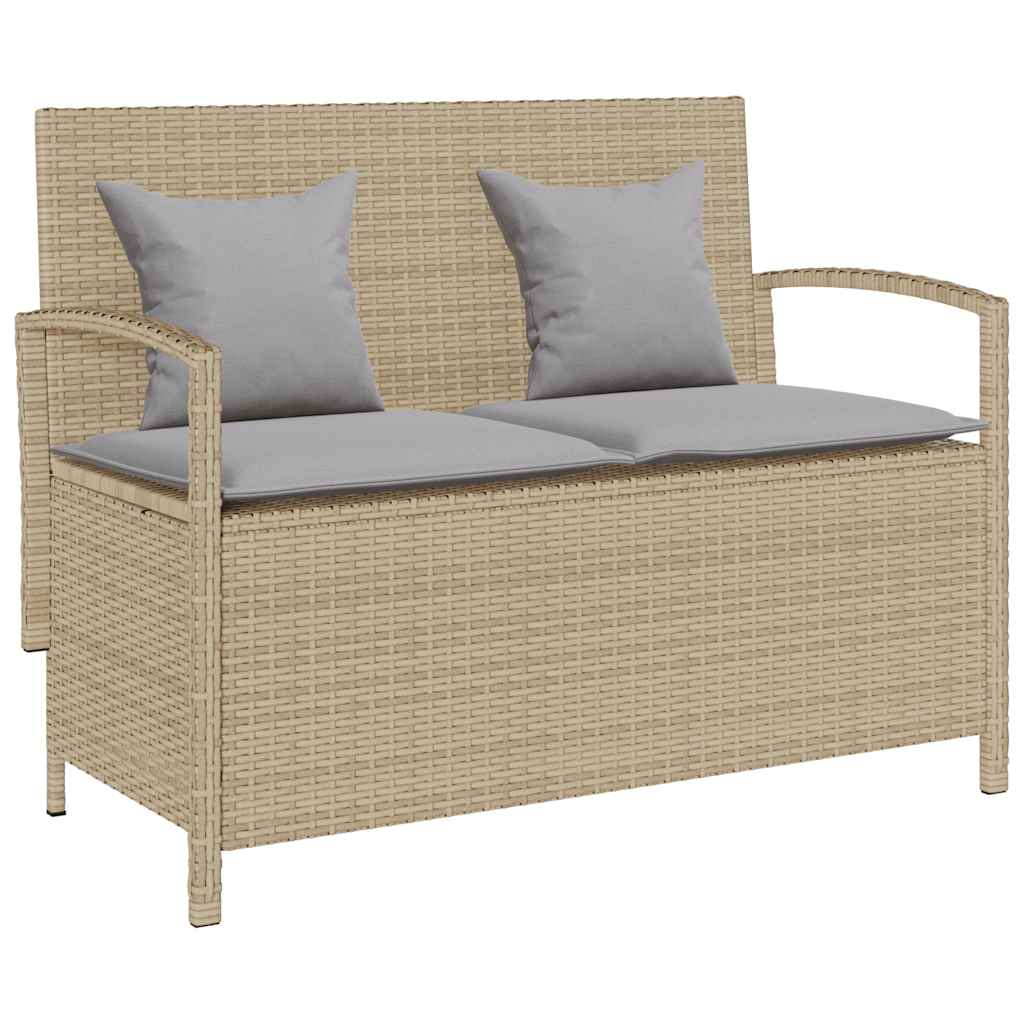 vidaXL Patio Storage Bench with Cushion Beige Poly Rattan