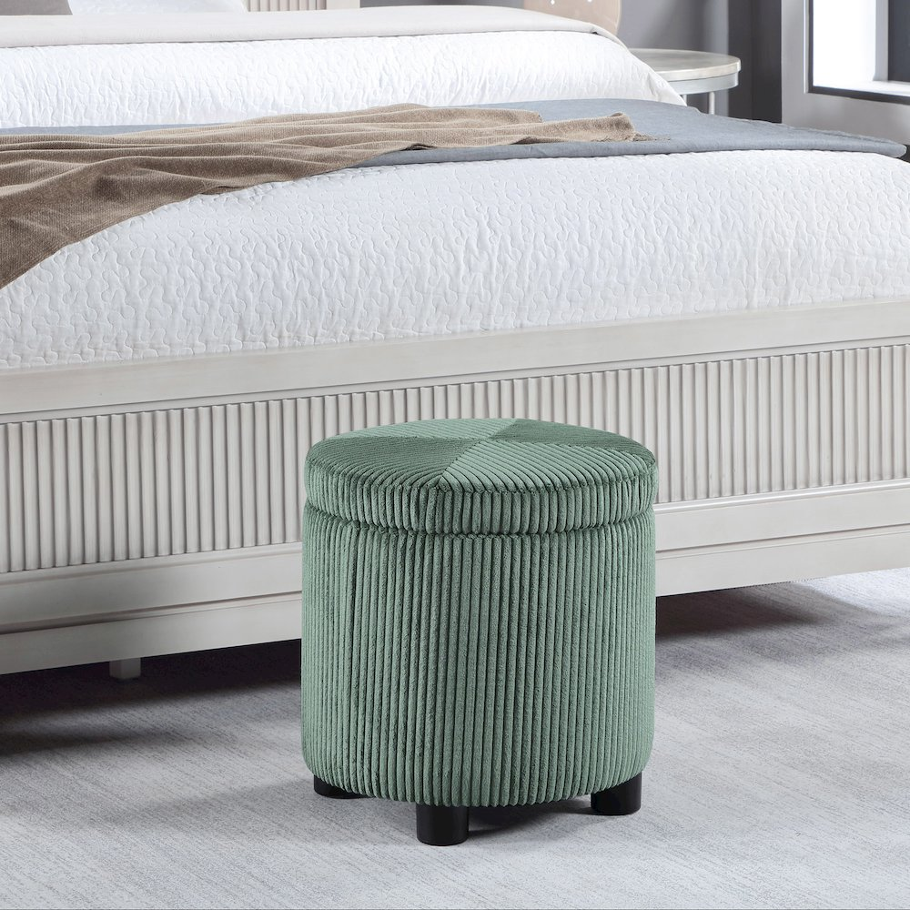 Designs4Comfort Round Corduroy Accent Storage Ottoman with Reversible Tray