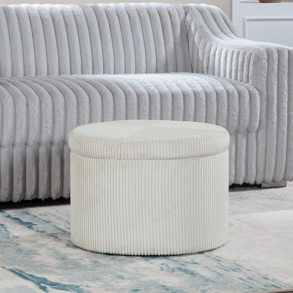 Designs4Comfort Round Corduroy Shoe Storage Ottoman with Reversible Tray Lid