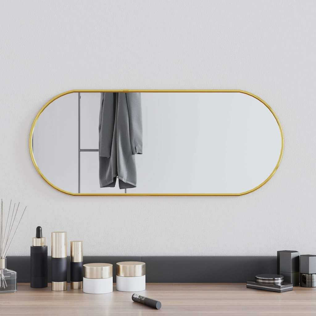 vidaXL Wall Mirror Gold Glass 23.6 x 9.8 in Mirror Wall Mirror Oval