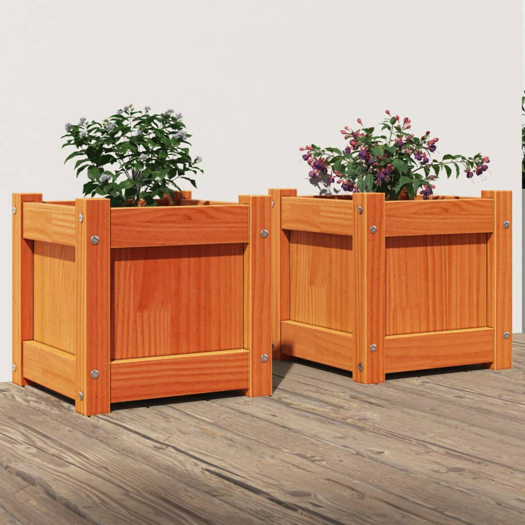 vidaXL Garden Planter Set of 2 Wax brown Solid pine wood