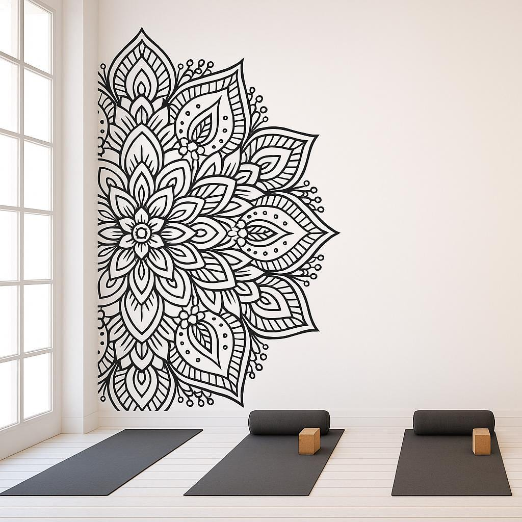 Half Mandala Wall Decal | Yoga Studio Wall Sticker | Meditation Room Vinyl Art | Boho Removable Wall Decor | Zen Home Decor | Mandala Mural