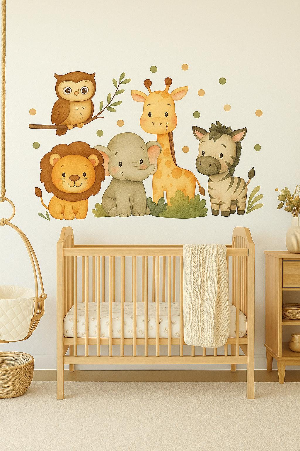 Safari Animal Wall Decal | Jungle Nursery Wall Sticker | Removable Lion, Giraffe, Elephant, Zebra, Owl Decals for Kids Room Cozy Decor