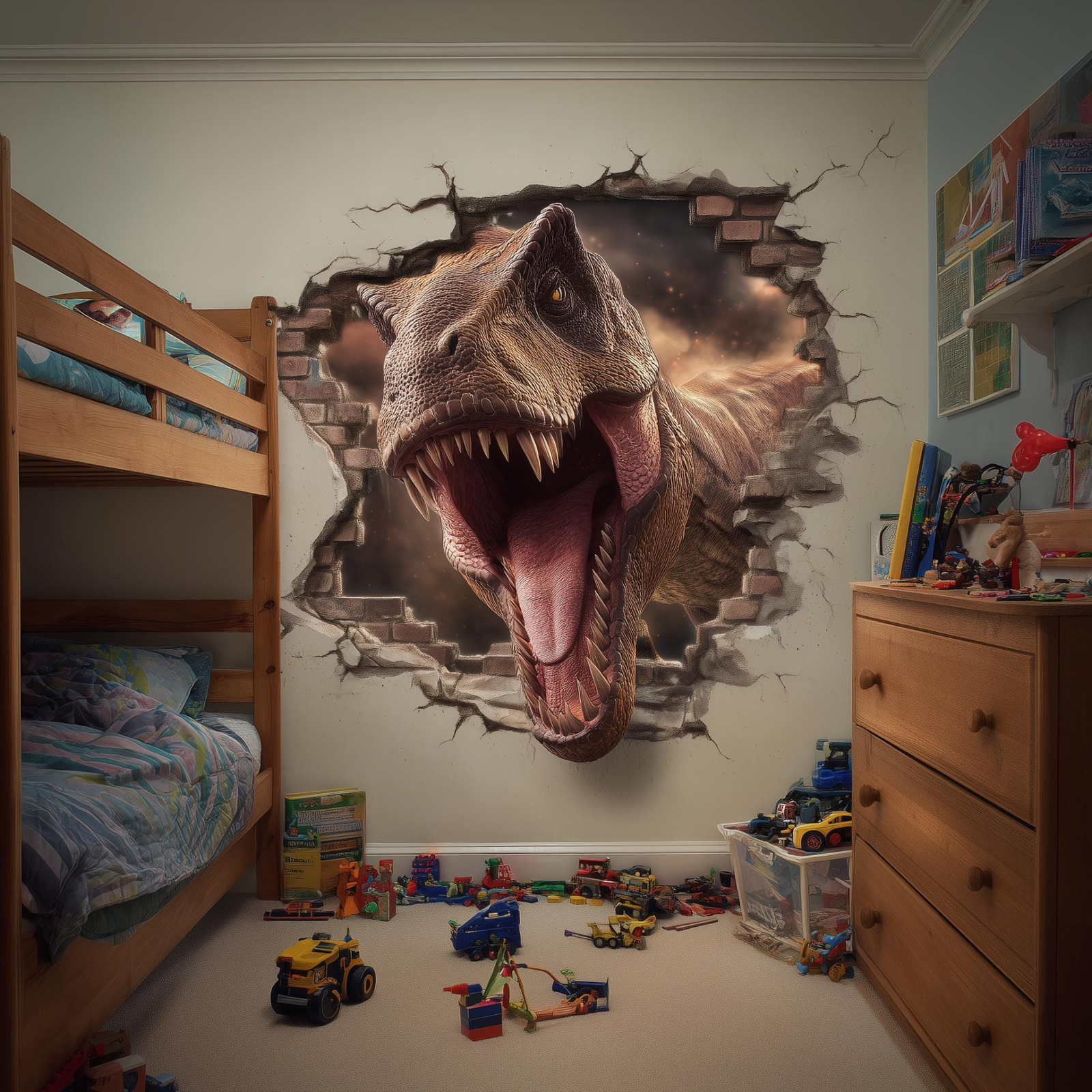 T-Rex Breakthrough Wall Decal – 3D Peel and Stick Dinosaur Wall Sticker for Kids’ Rooms