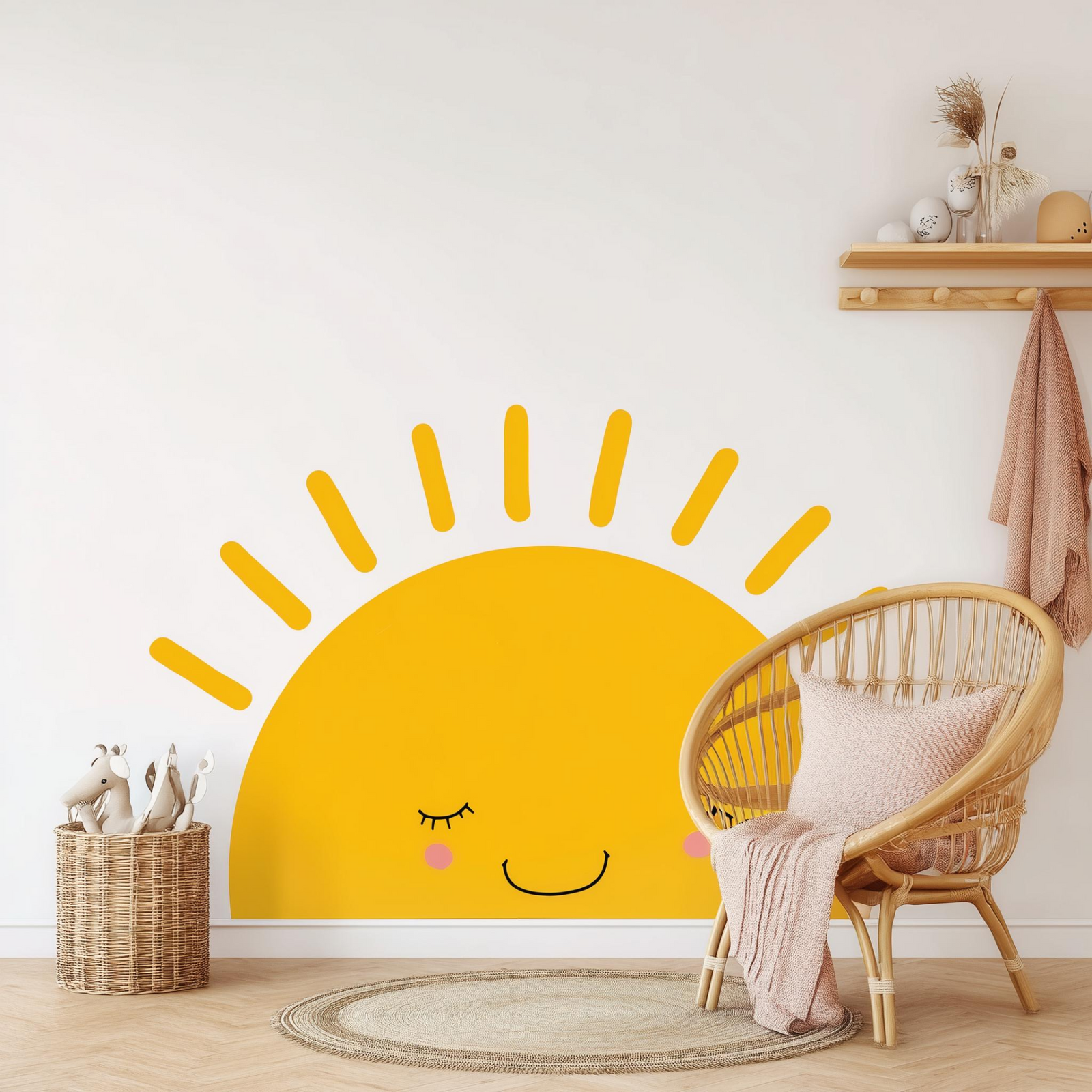 Smiling Half Sun Wall Decal – Removable Vinyl Nursery Wall Sticker for Baby Room or Kids Decor