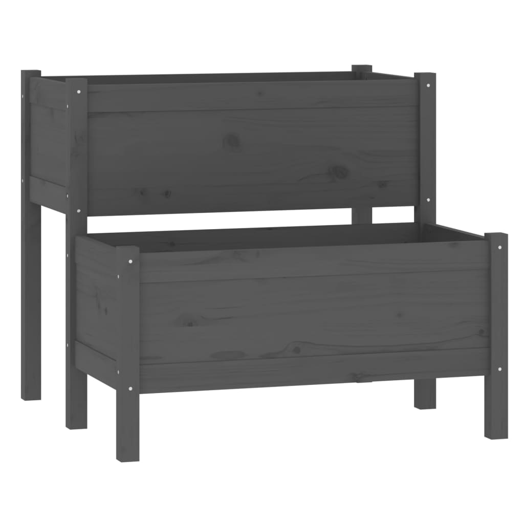 vidaXL Planter Grey Solid Pine Wood Medium Planters Planter Square