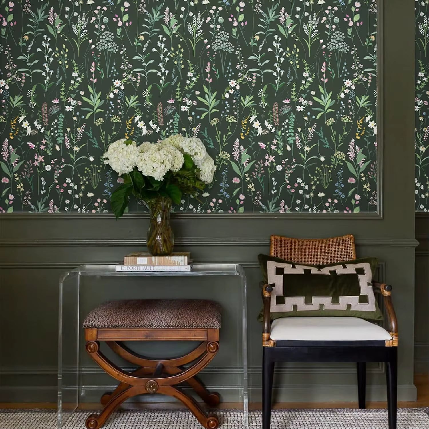 Floral Peel and Stick Wallpaper Vinyl Wallpaper Watercolor Flower Peel and Stick Wallpaper for Kitchen Cabinet Furniture