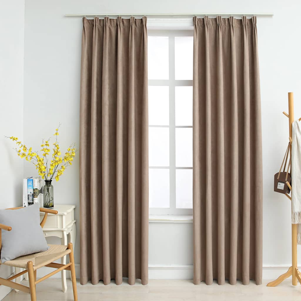 vidaXL Blackout Curtains with Hooks 2 pcs Taupe 55.1x68.9"