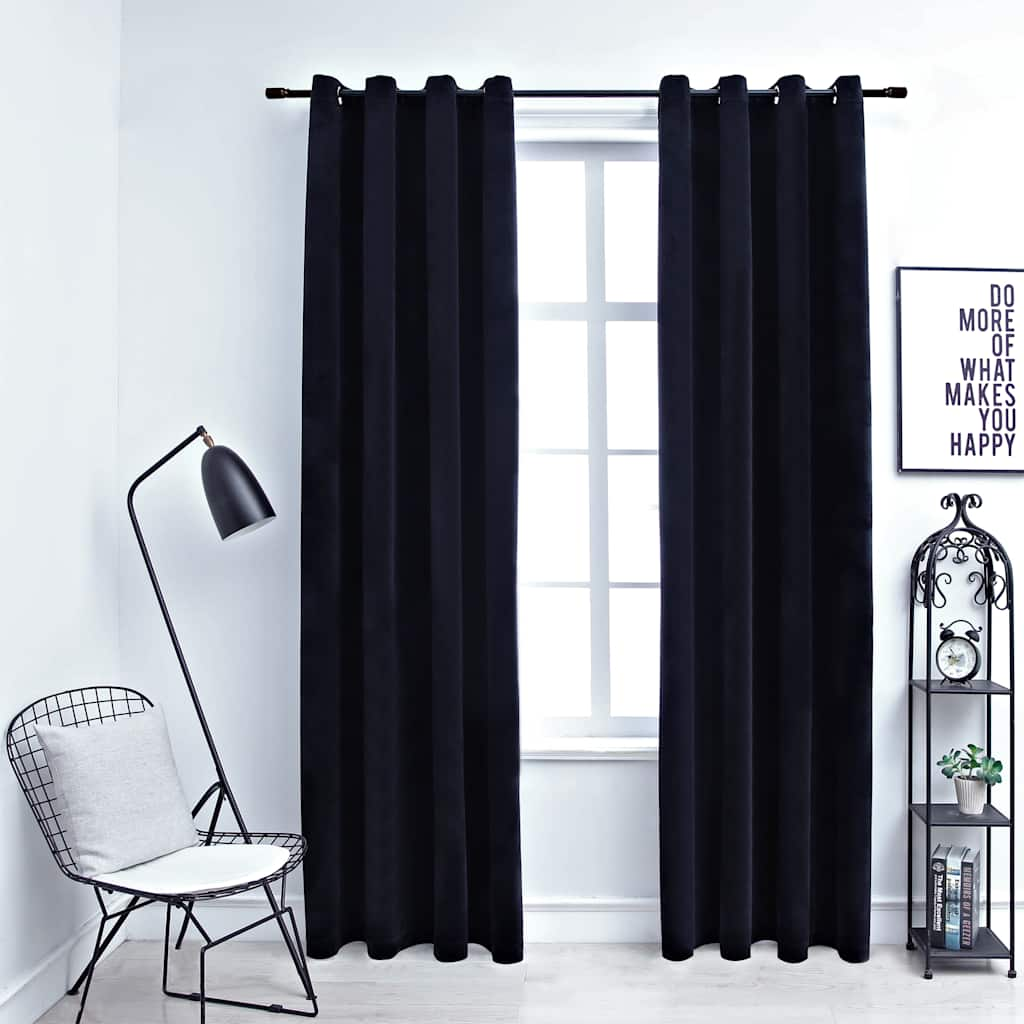 vidaXL Blackout Curtains with Rings 2 pcs Velvet Black 55.1x68.9"