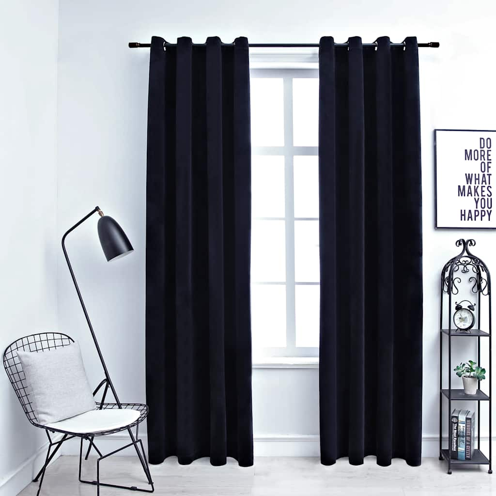 vidaXL Blackout Curtains with Rings 2 pcs Velvet Black 55.1x88.6"