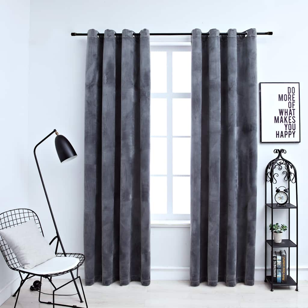 vidaXL Blackout Curtains with Rings 2 pcs Velvet Anthracite 55.1x88.6"