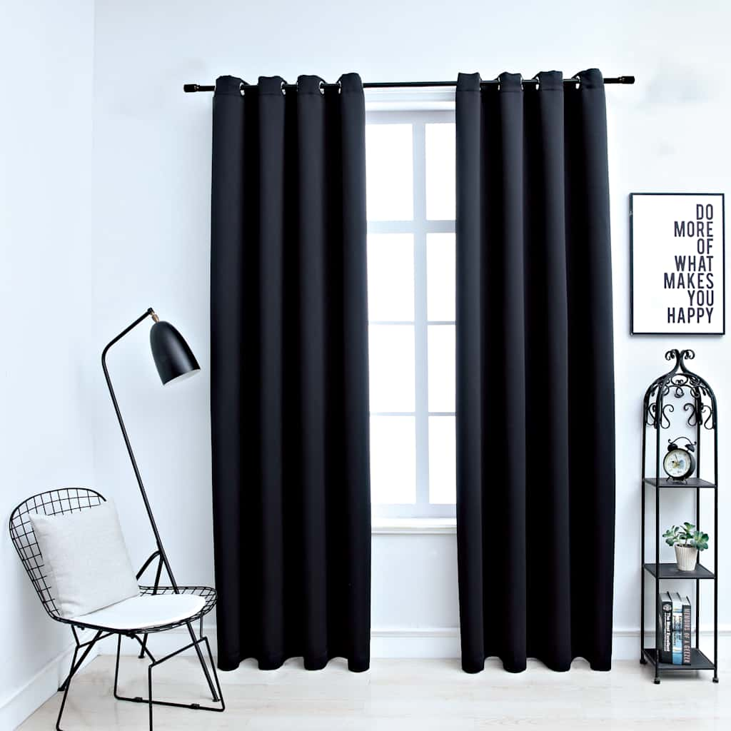 vidaXL Blackout Curtains with Metal Rings 2 pcs Black 55.1x68.9"