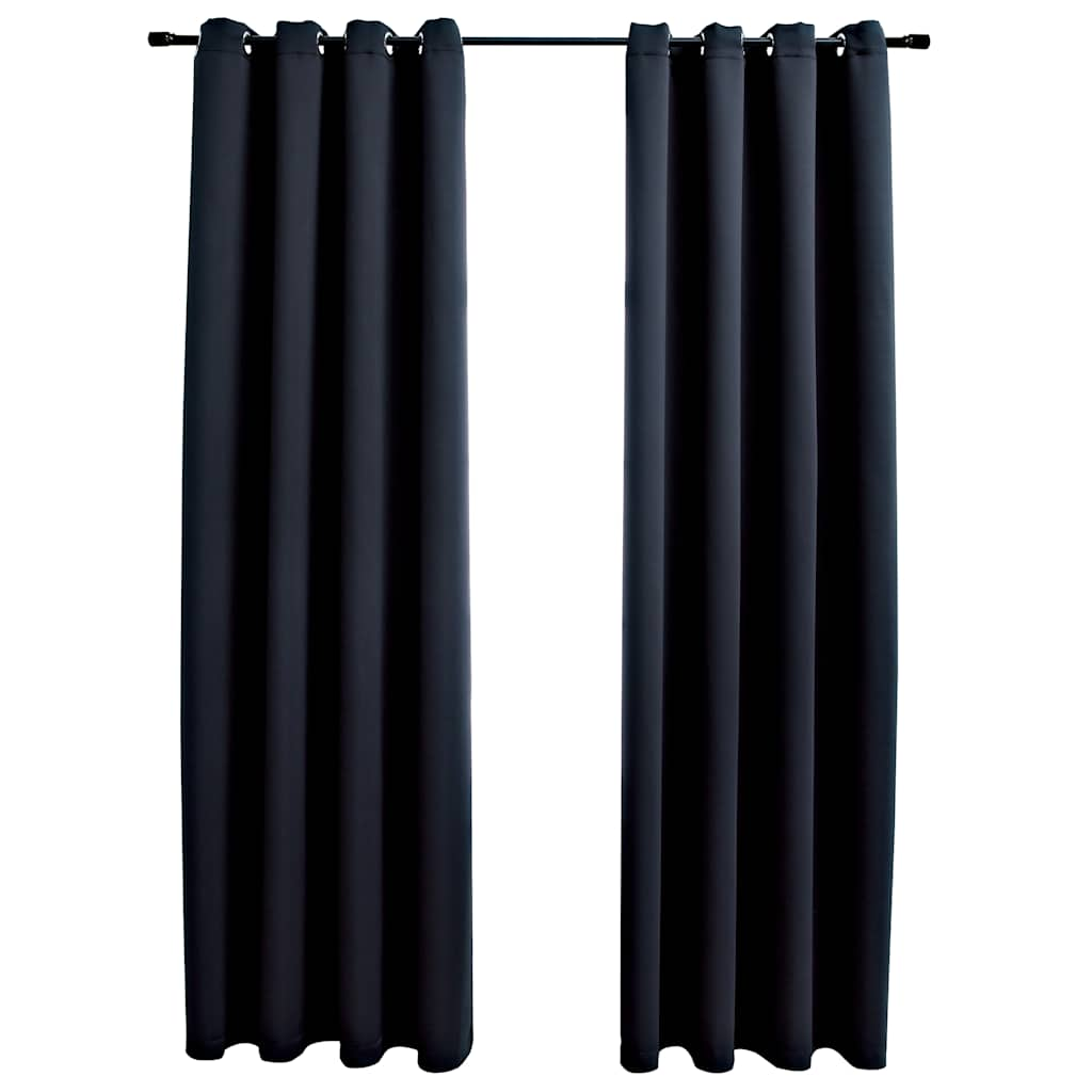 vidaXL Blackout Curtains with Metal Rings 2 pcs Black 55.1x68.9"