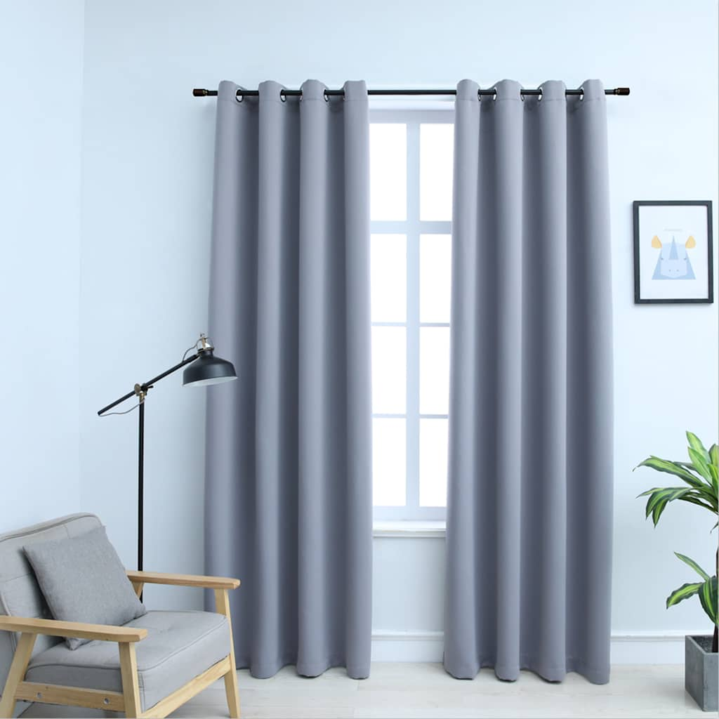 vidaXL Blackout Curtains with Metal Rings 2 pcs Grey 55.1x88.6"