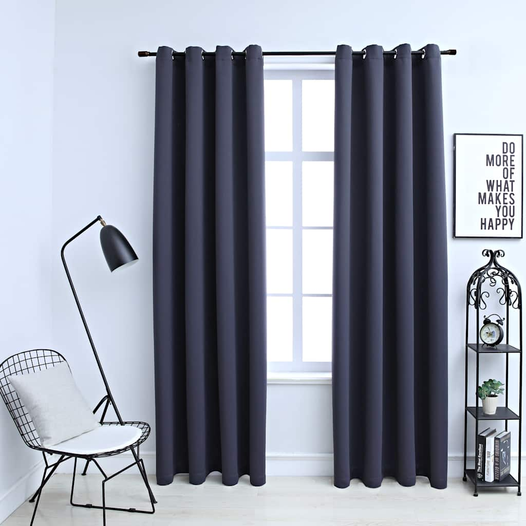 vidaXL Blackout Curtains with Metal Rings 2 pcs Anthracite 55.1x96.5"
