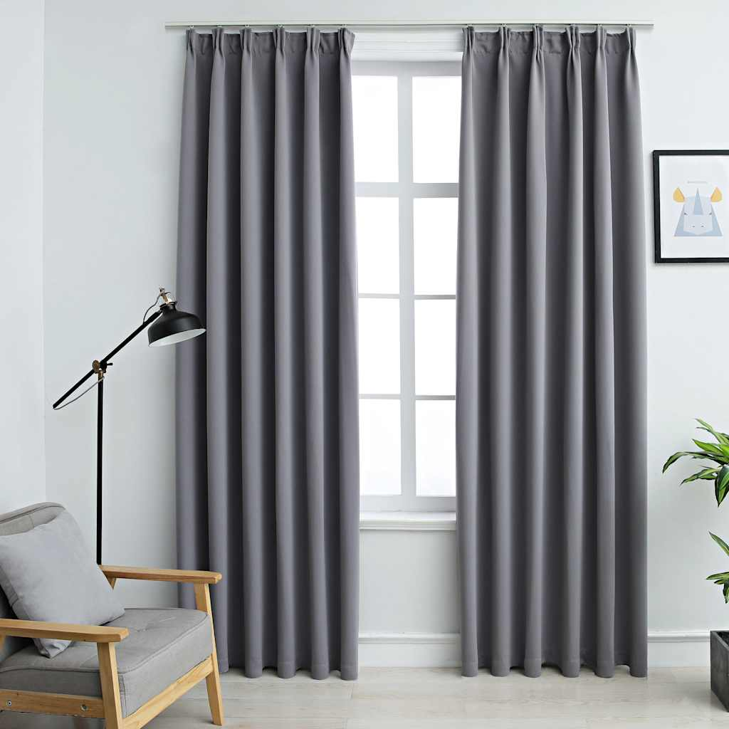 vidaXL Blackout Curtains with Hooks 2 pcs Grey 55.1x68.9"