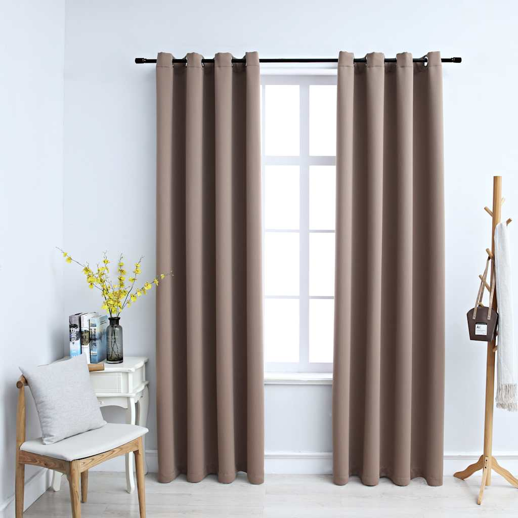 vidaXL Blackout Curtains with Metal Rings 2 pcs Taupe 55.1x88.6"