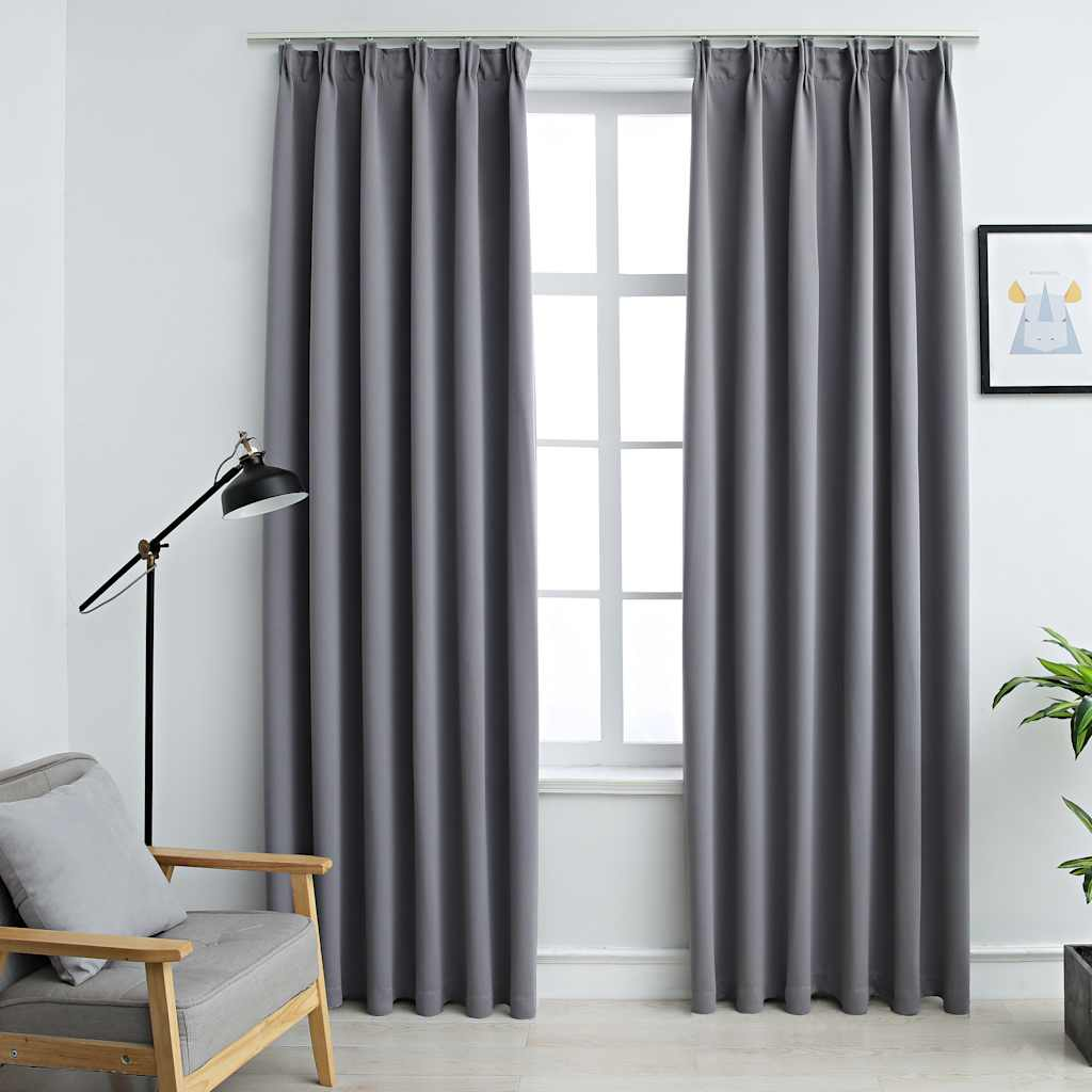 vidaXL Blackout Curtains with Hooks 2 pcs Grey 55.1x96.5"