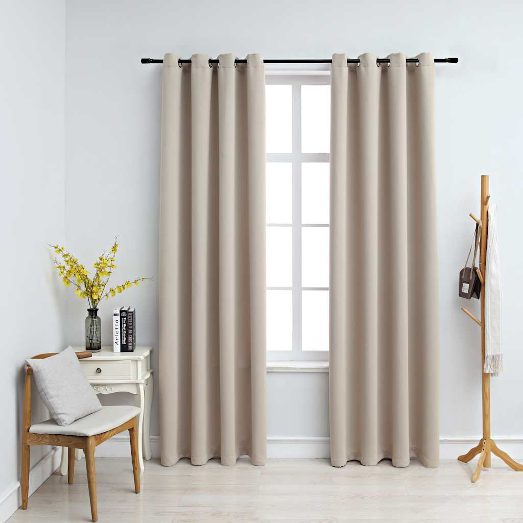 vidaXL Blackout Curtains with Metal Rings 2 pcs Beige 55.1x68.9"