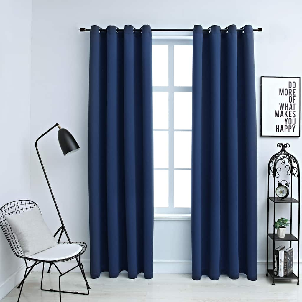 vidaXL Blackout Curtains with Metal Rings 2 pcs Blue 55.1x68.9"