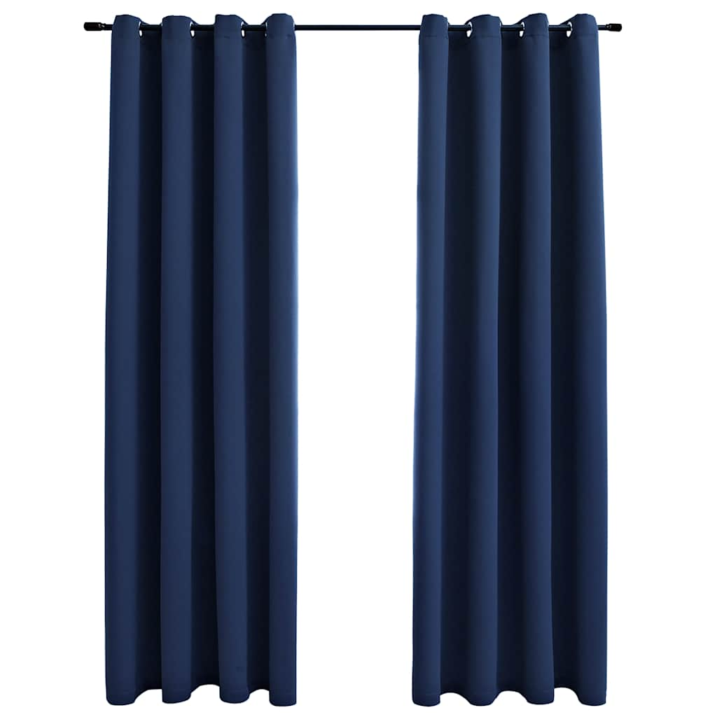 vidaXL Blackout Curtains with Metal Rings 2 pcs Blue 55.1x68.9"