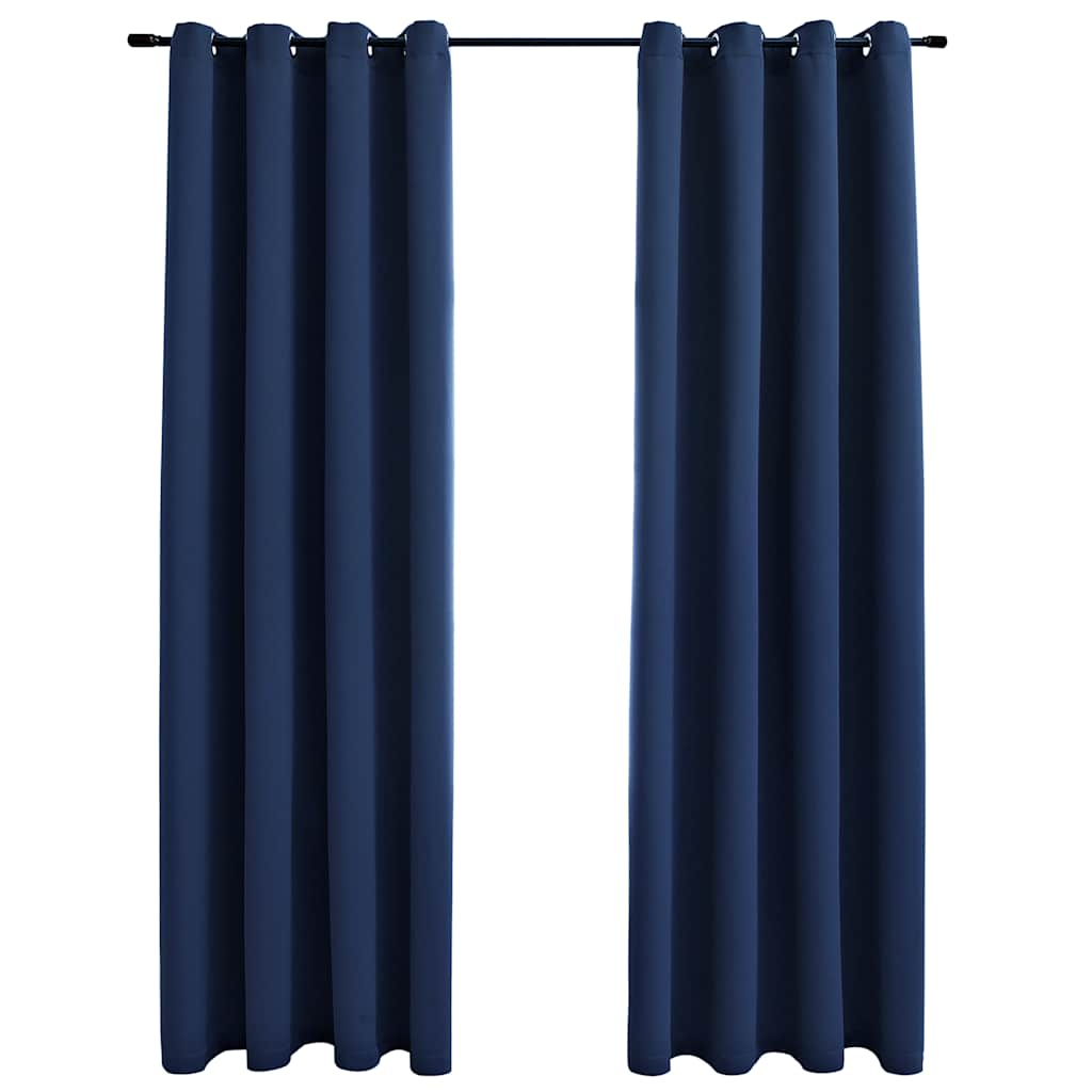 vidaXL Blackout Curtains with Metal Rings 2 pcs Blue 55.1x88.6"