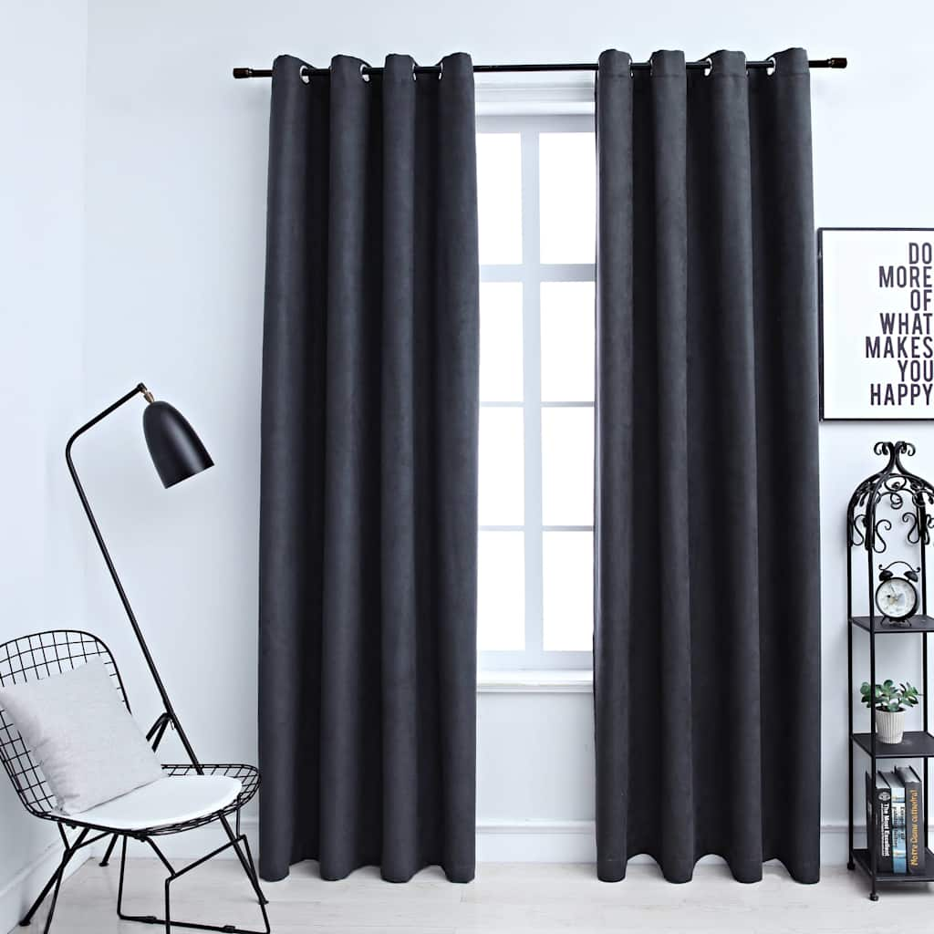 vidaXL Blackout Curtains with Metal Rings 2 pcs Anthracite 55.1x88.6"