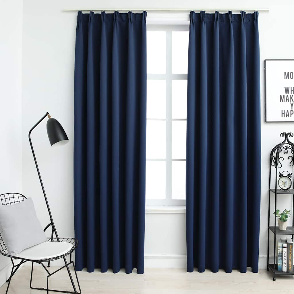vidaXL Blackout Curtains with Hooks 2 pcs Blue 55.1x88.6"
