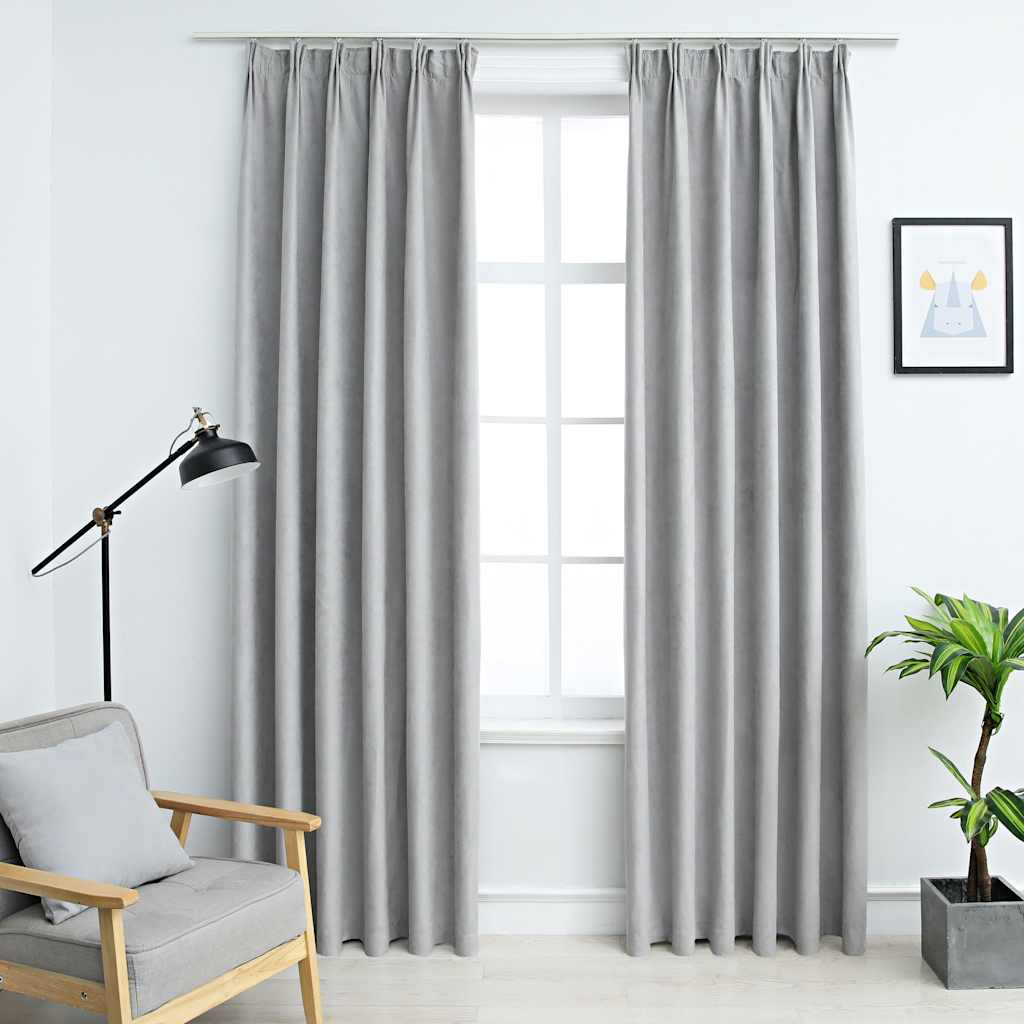 vidaXL Blackout Curtains with Hooks 2 pcs Grey 55.1x88.6"