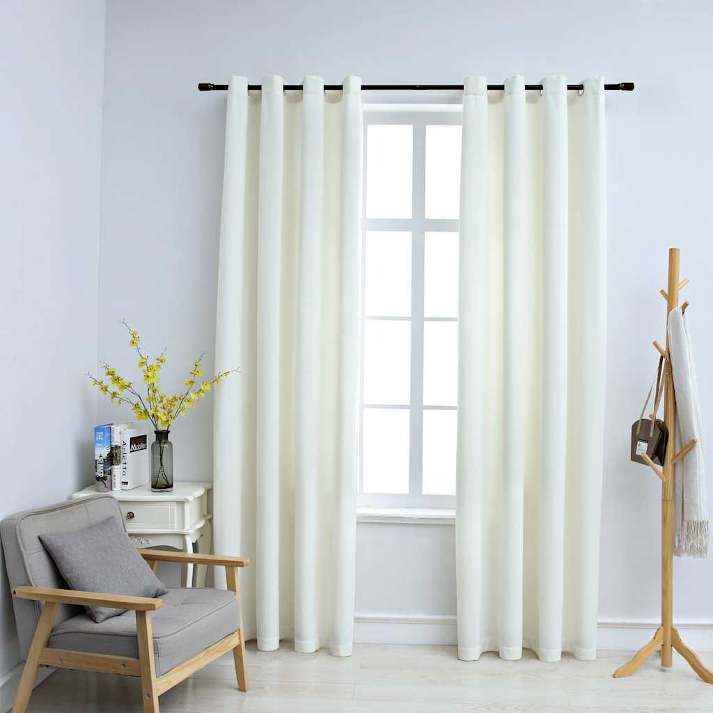 vidaXL Blackout Curtains with Rings 2 pcs Velvet Cream 55.1x68.9"
