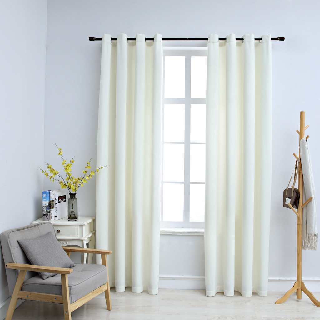 vidaXL Blackout Curtains with Rings 2 pcs Velvet Cream 55.1x88.6"