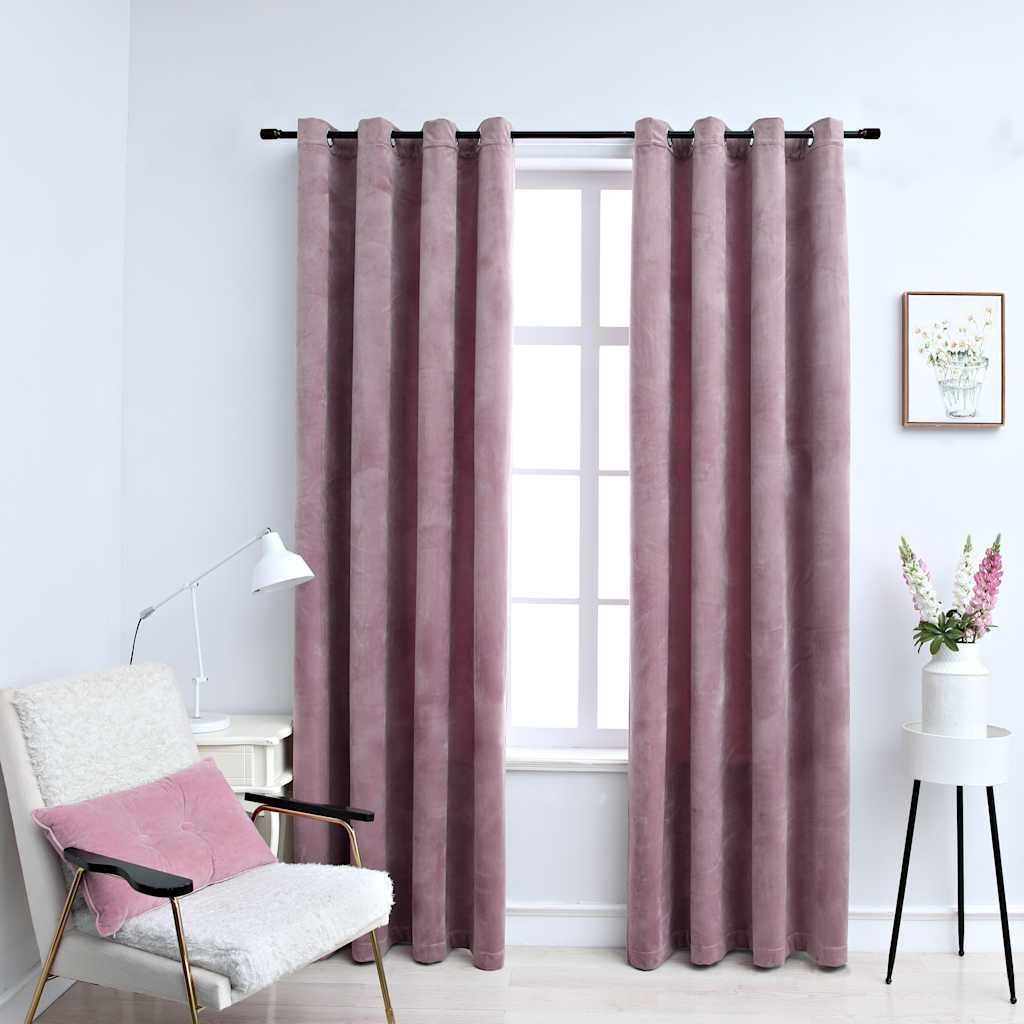vidaXL Blackout Curtains with Rings 2 pcs Velvet Antique Pink 55.1x96.5"