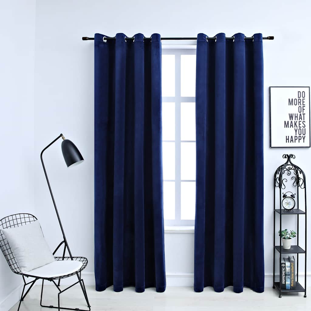 vidaXL Blackout Curtains with Rings 2 pcs Velvet Dark Blue 55.1x88.6"