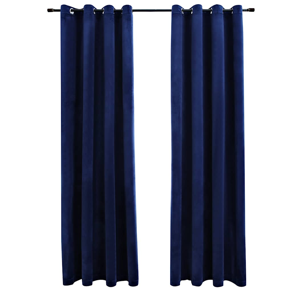 vidaXL Blackout Curtains with Rings 2 pcs Velvet Dark Blue 55.1x88.6"
