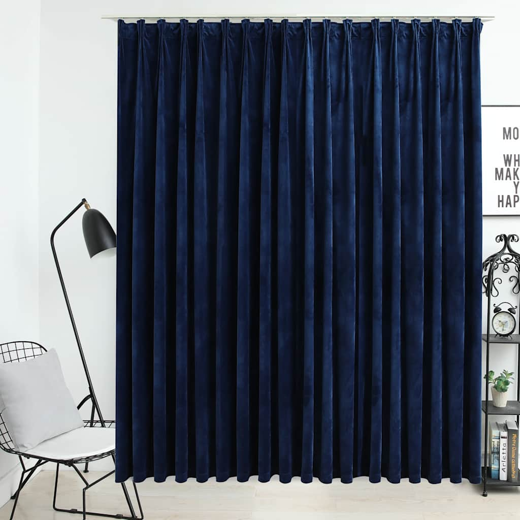 vidaXL Blackout Curtain with Hooks Velvet Dark Blue 114.2x96.5"
