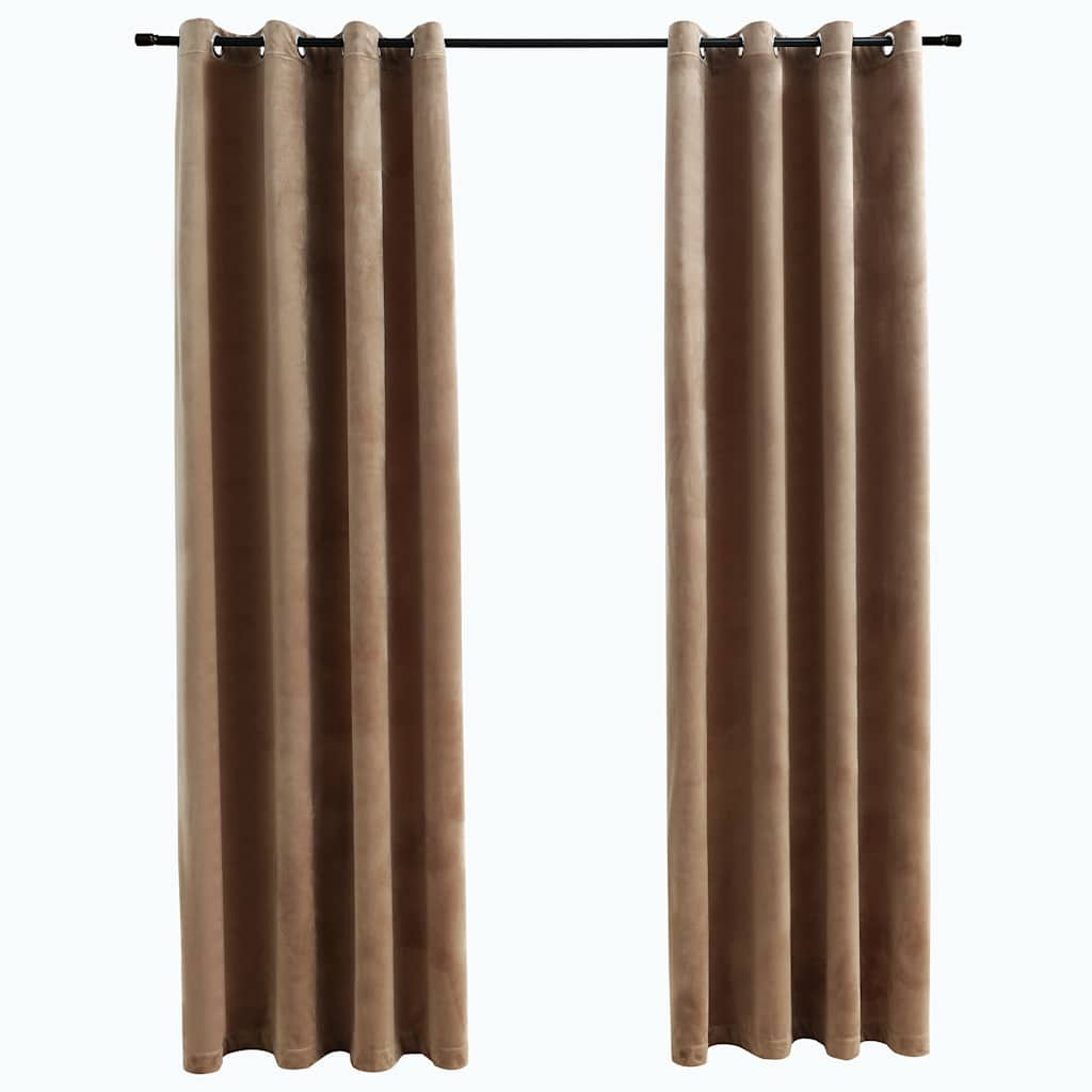 vidaXL Blackout Curtains with Rings 2 pcs Velvet Beige 55.1x88.6"