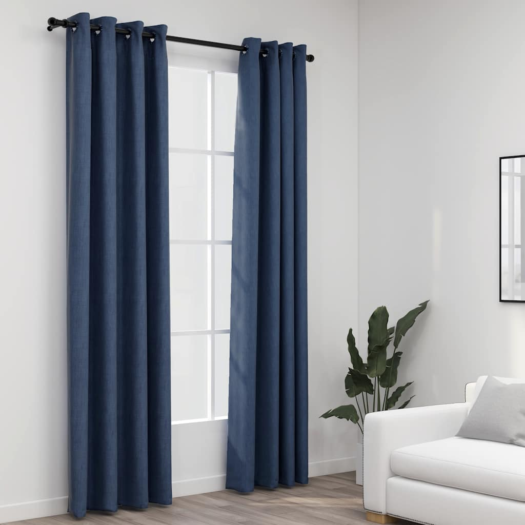 vidaXL Linen-Look Blackout Curtains with Grommets 2 pcs Blue 140x88.6 "