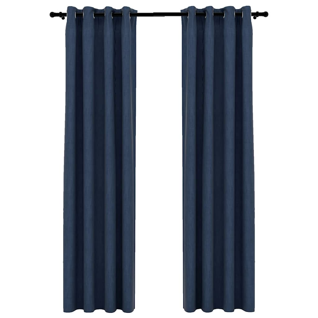 vidaXL Linen-Look Blackout Curtains with Grommets 2 pcs Blue 140x88.6 "