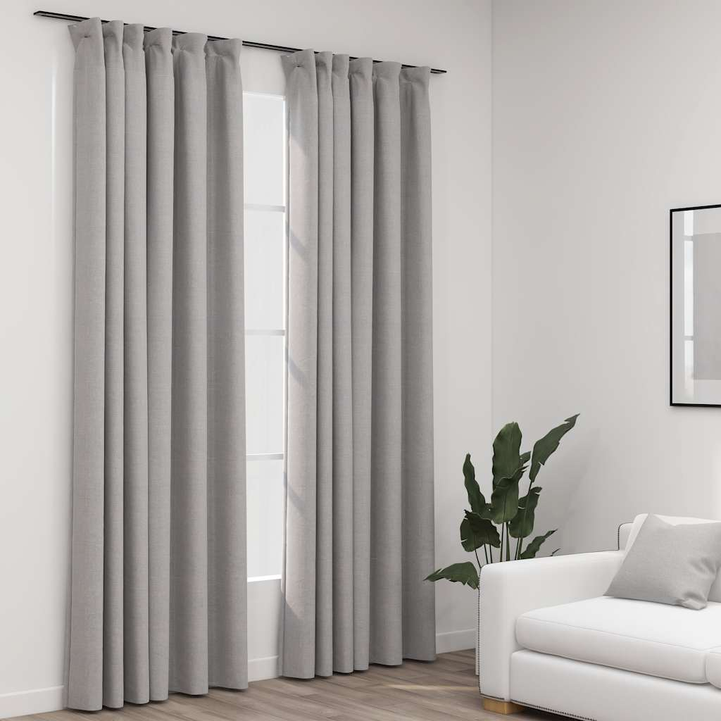 vidaXL Linen-Look Blackout Curtains with Hooks 2 pcs Grey 55.1x96.5"