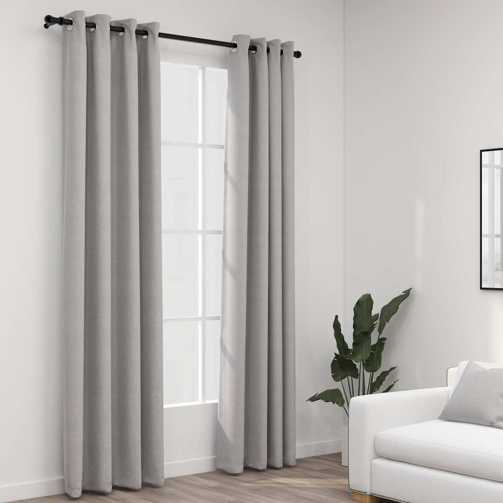 vidaXL Linen-Look Blackout Curtains with Grommets 2pcs Grey 140x88.6 "