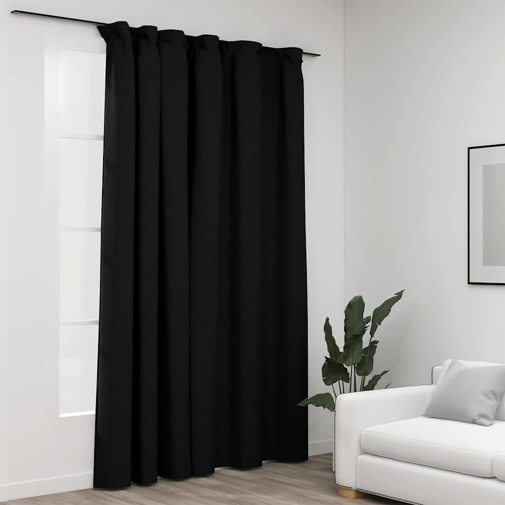 vidaXL Linen-Look Blackout Curtain with Hooks Anthracite 114.2x96.5"