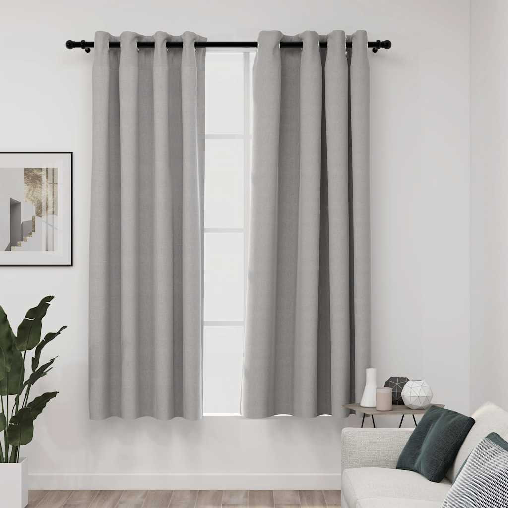 vidaXL Linen-Look Blackout Curtains with Grommets 2pcs Grey 140x68.9 "
