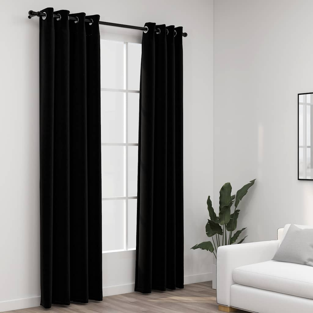 vidaXL Linen-Look Blackout Curtains with Grommets 2pcs Black 140x96.5 "