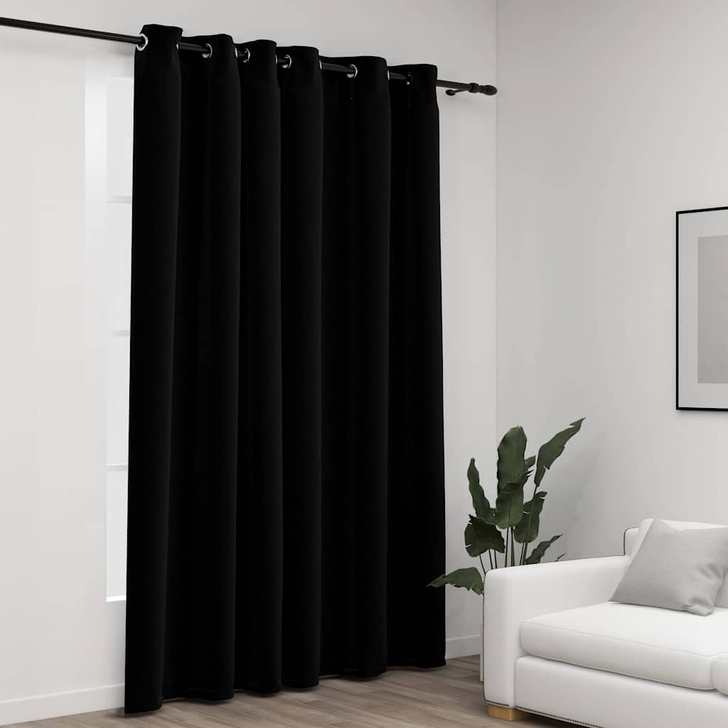 vidaXL Linen-Look Blackout Curtain with Grommets Black 290x96.5 "