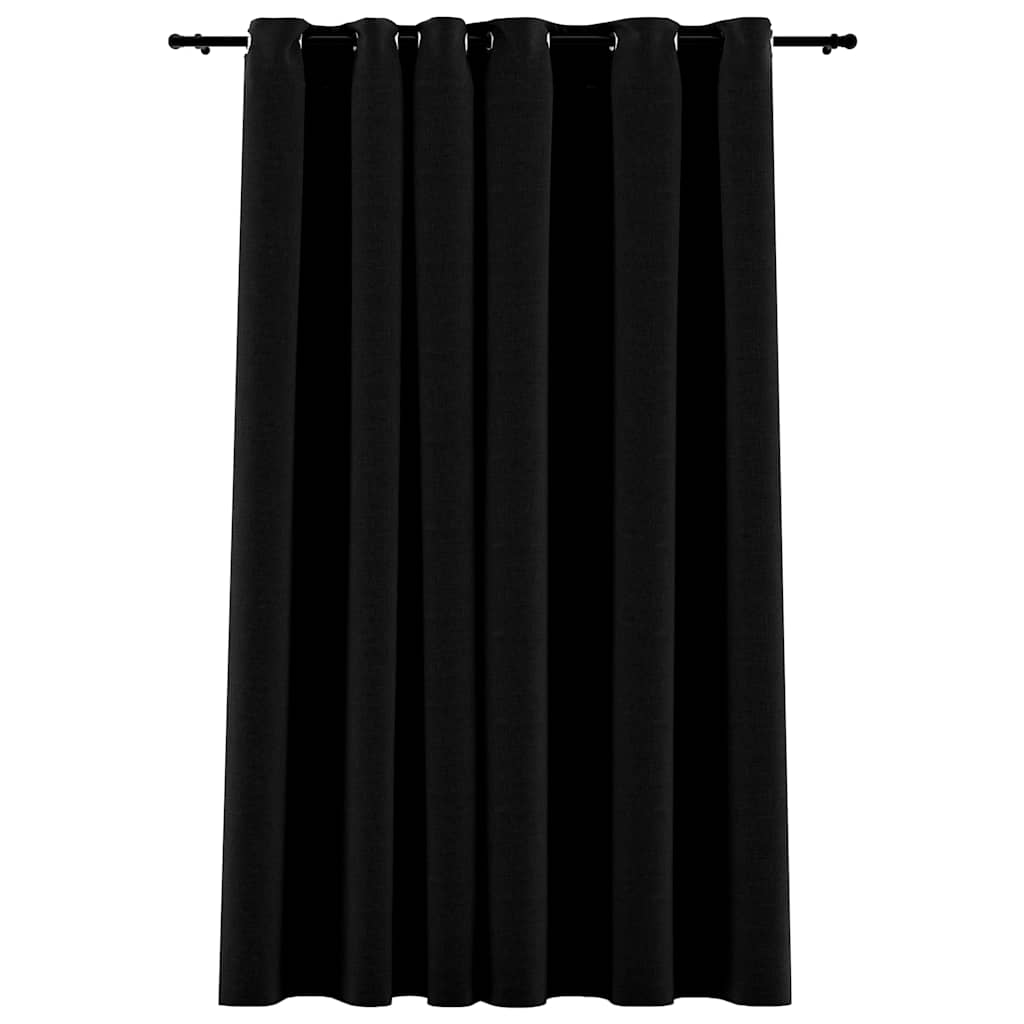 vidaXL Linen-Look Blackout Curtain with Grommets Black 290x96.5 "