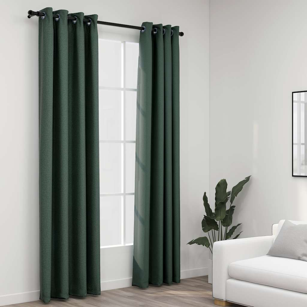 vidaXL Linen-Look Blackout Curtains with Grommets 2pcs Green 140x96.5 "