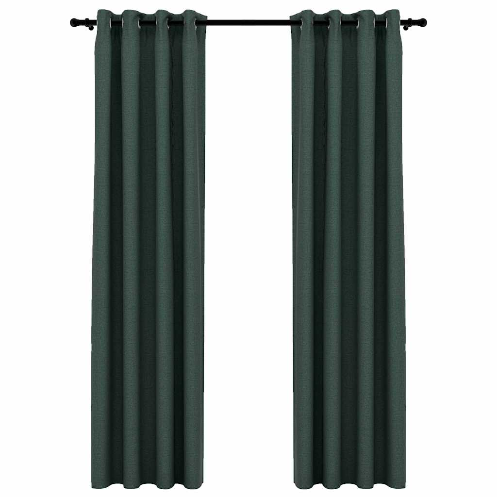 vidaXL Linen-Look Blackout Curtains with Grommets 2pcs Green 140x96.5 "